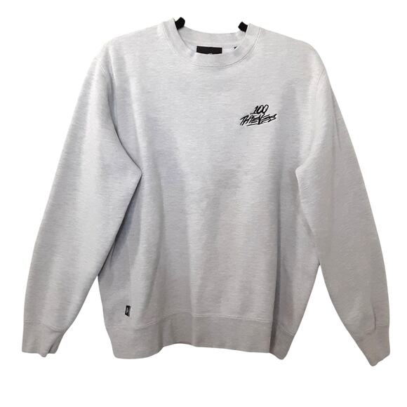 100 Thieves Mens Foundations Crewneck Sweatshirt Gray Men S Pullover Embroidered